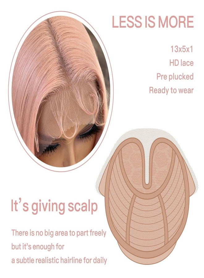 BrownBomb Straight Lace Front Wig Pre Plucked, Synthetic Lace Front Wig Pre Plucked, HD Glueless Wigs 13X5X1 Lace Wigs for Women 180 Density 26inch (26, Pink) - Image 4
